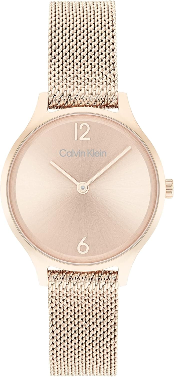 Calvin Klein Relógio analógico de quartzo para mulher 28 mm com correia de malha de aço inoxidável ou de pele