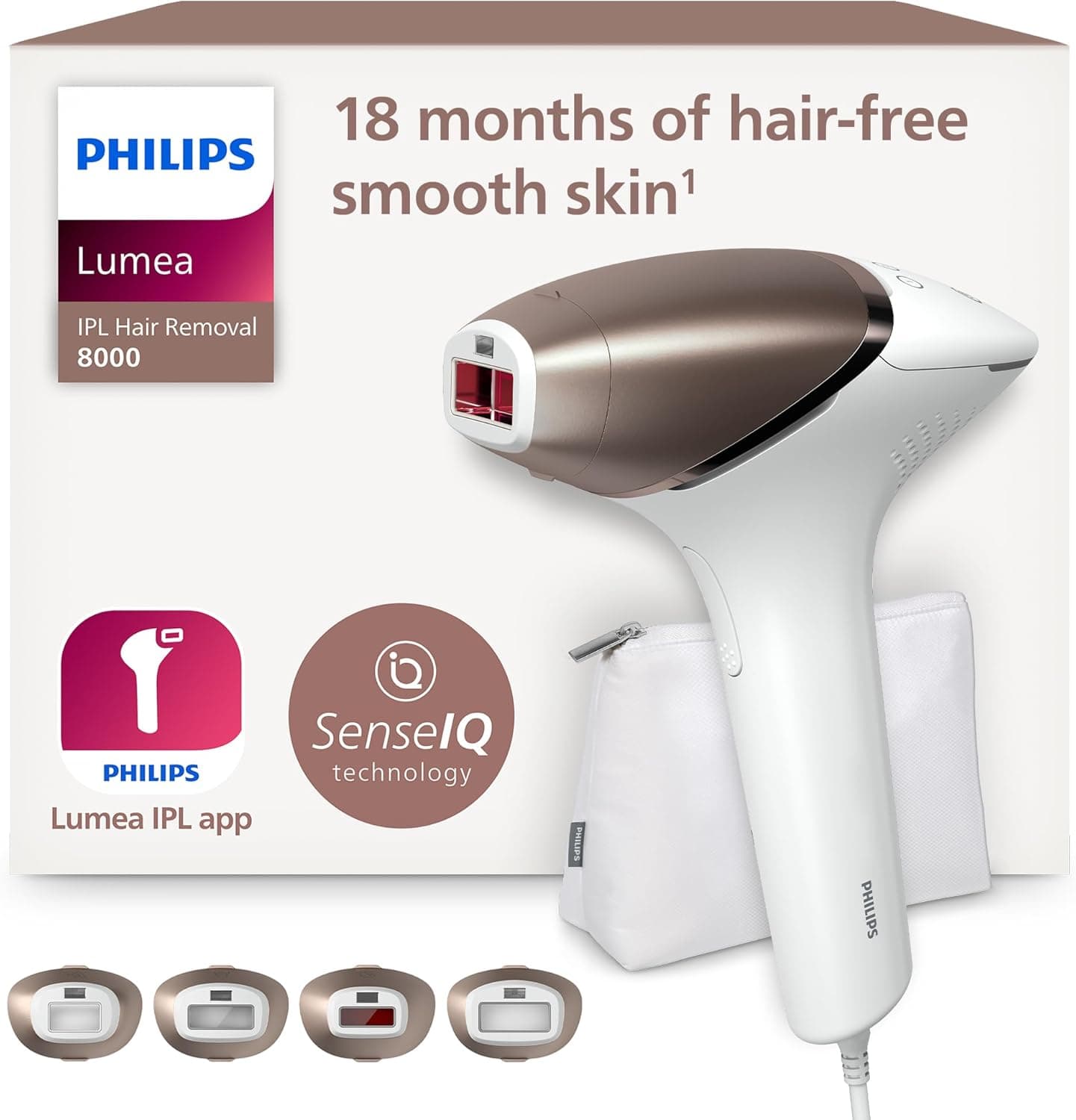 Philips Série 8000, removedor de luz pulsada Lumea, IPL, pele macia de casa, com capa, acessórios para o corpo, rosto, biquíni e axilas, alternativa à remoção a laser. BRI948/00