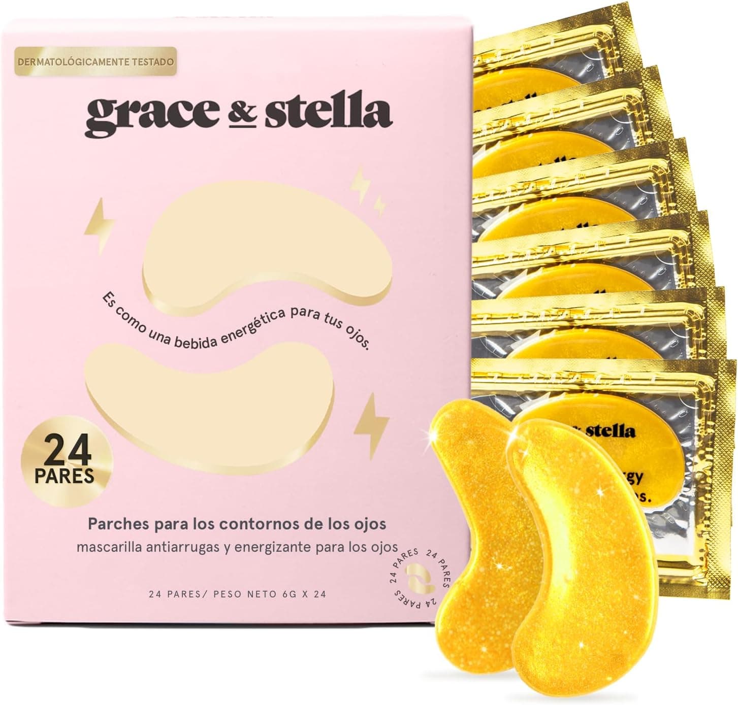 Grace and Stella Patches olhos bolsas e orelhas para reduzir as orelhas, bolsas, rugas - adesivos olhos de gel, cuidados pessoais vegan não estado em animais [24 pares, ouro]