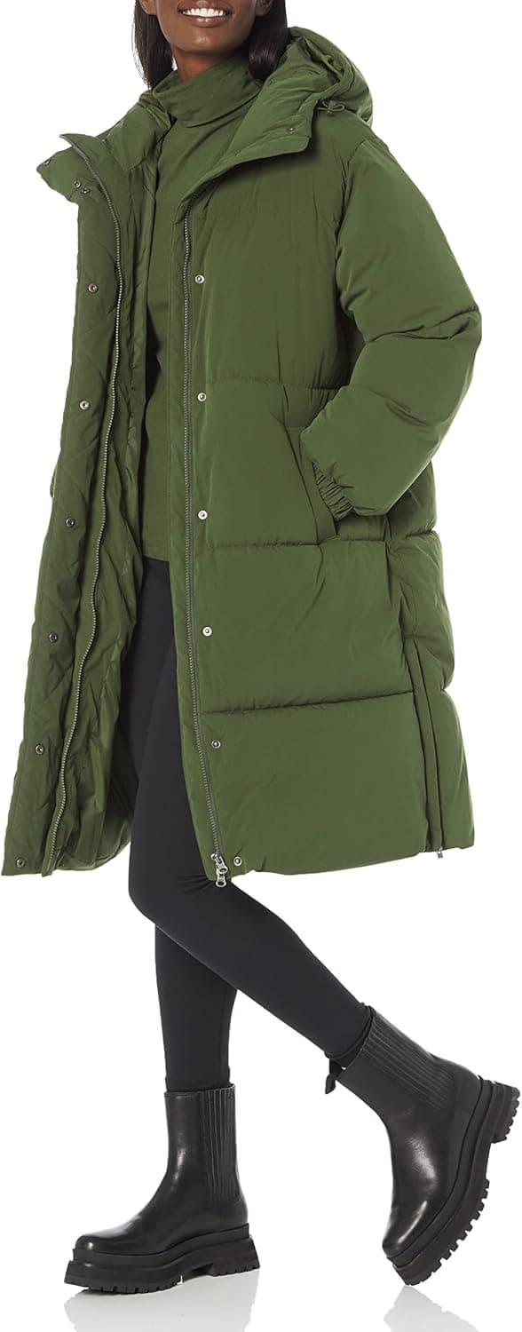 Amazon Essentials Casaco acolchoado longo e de tamanho grande com capuz para mulher