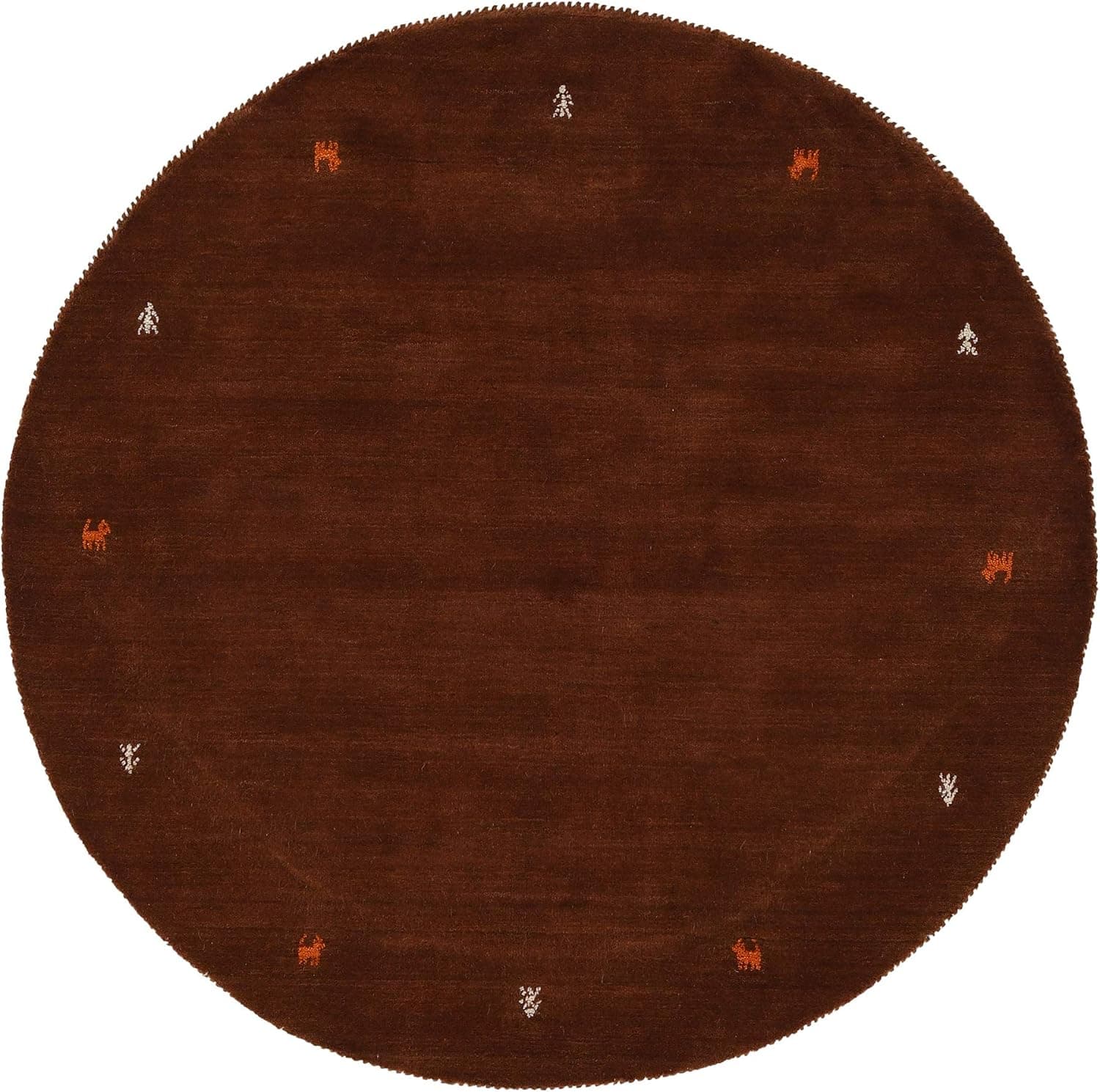 CarpetFine Gabbeh Uni | Tapete redondo em lã moderno para sala e quarto 150 cm castanho