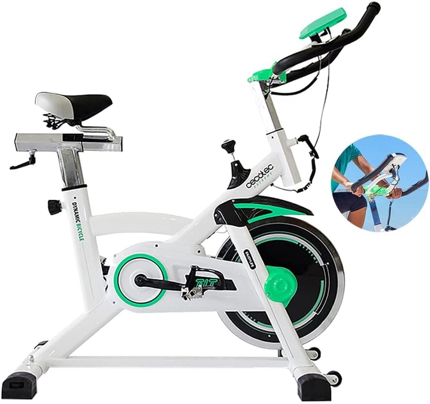 Cecotec Bicicleta estática interior com volante de energia de 16 a 25 kg, DrumFit Indoor 20000 Race. Pulsómetro, ecrã LCD, suporte para dispositivos e garrafa, guiador desportivo, rodas, selim