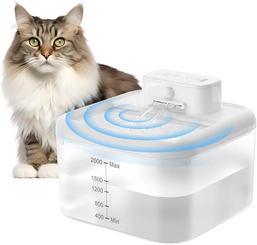 RUXAN Fonte para gatos 2 l 2200 mAh fonte gatos automática com sensor de movimento, dispensador de água para gatos sem fios com janela de nível de água super silencioso para gatinhos e cães