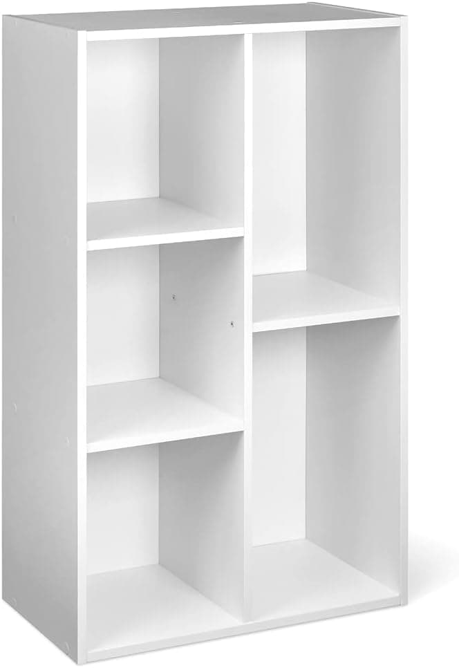 Amazon Basics Estante com 5 compartimentos, prateleira de escritório, livraria, sala de estar, quarto, balde, branco, 50 x 24 x 80 cm