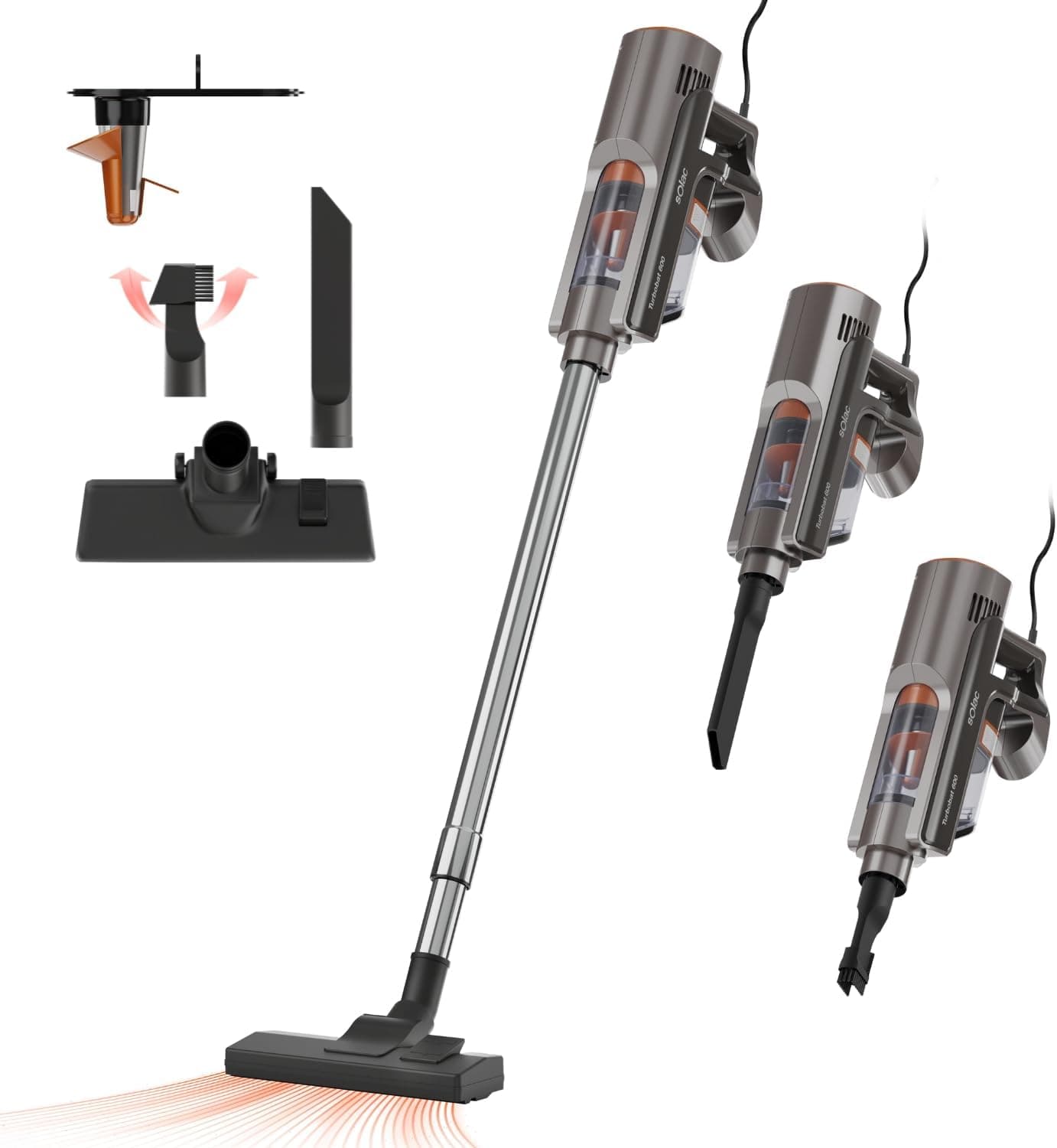 Solac - Turbobat 600 aspirador vassoura, potência de 12 Kpa, Endless Powertech, sistema de filtragem ciclónica, metal Mesh e HEPA, depósito de 800 ml, fácil manuseio, acessórios incluídos