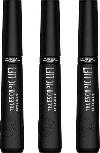 L'Oréal Paris Telescopic Extra Black máscara de pestanas, 5 mm de comprimento, 3 embalagens