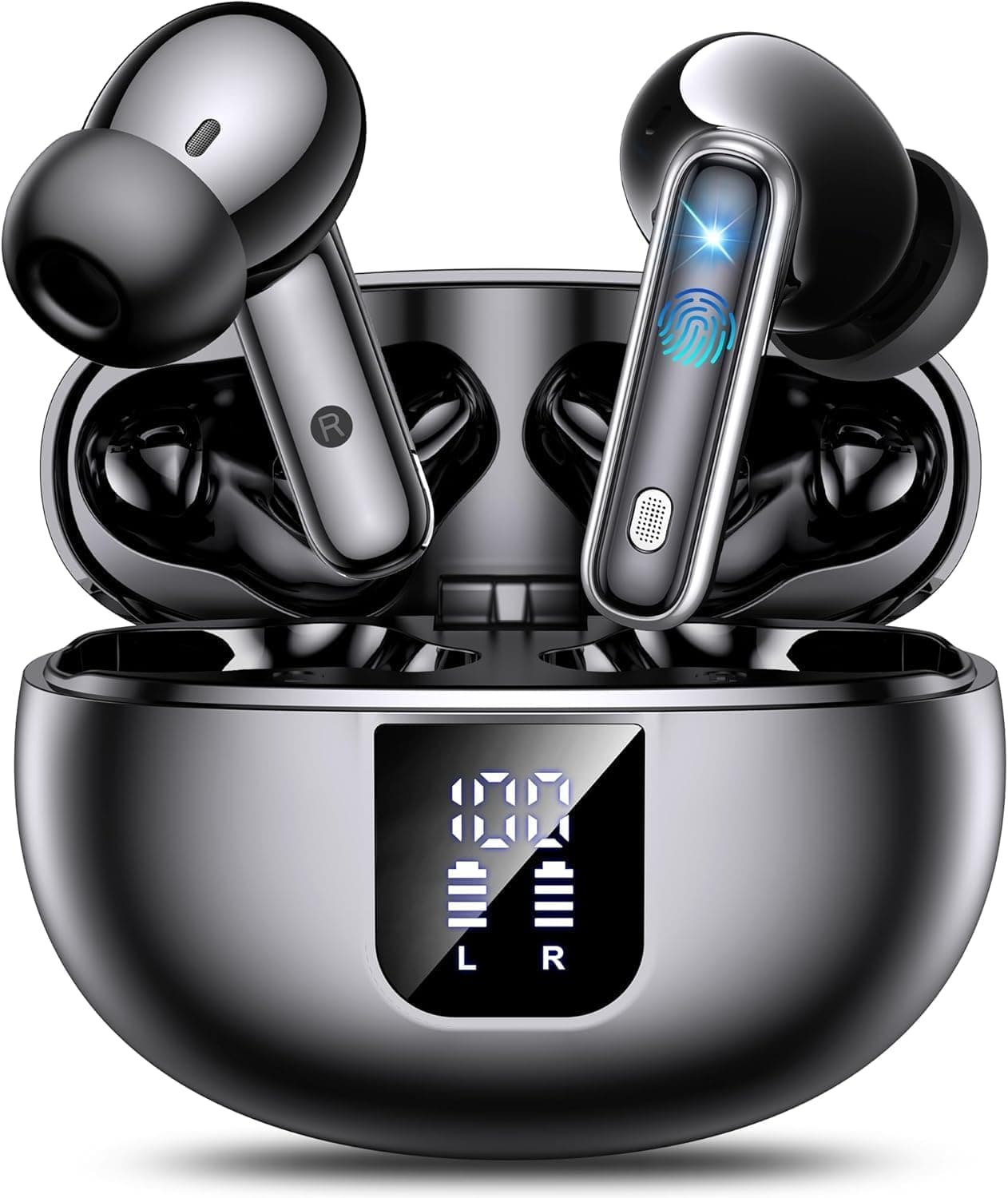 Auriculares Bluetooth intra-auditivos, auriculares sem fios ANC Bluetooth 5.4, 36H tempo de reprodução ecrã LED, modo transparência capacetes som estéreo com graves profundos, IP7 impermeável