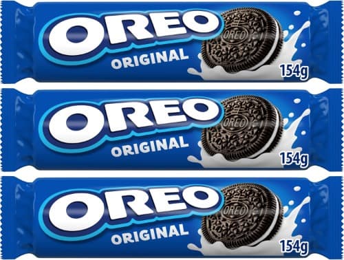 Oreo Bolacha de chocolate recheada com creme sabor baunilha, o biscoito original, embalagem de 154 g x 3