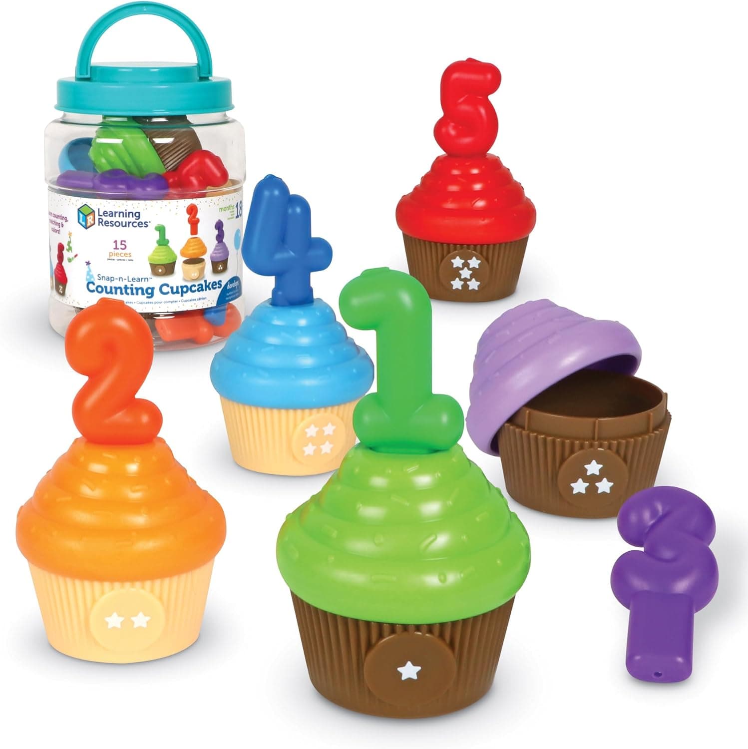 Learning Resources Snap-n-Learn Cupcakes para contagem, 18 m +, brinquedos educativos para crianças, atividades de aprendizagem pré-escolar, brinquedos Montessori