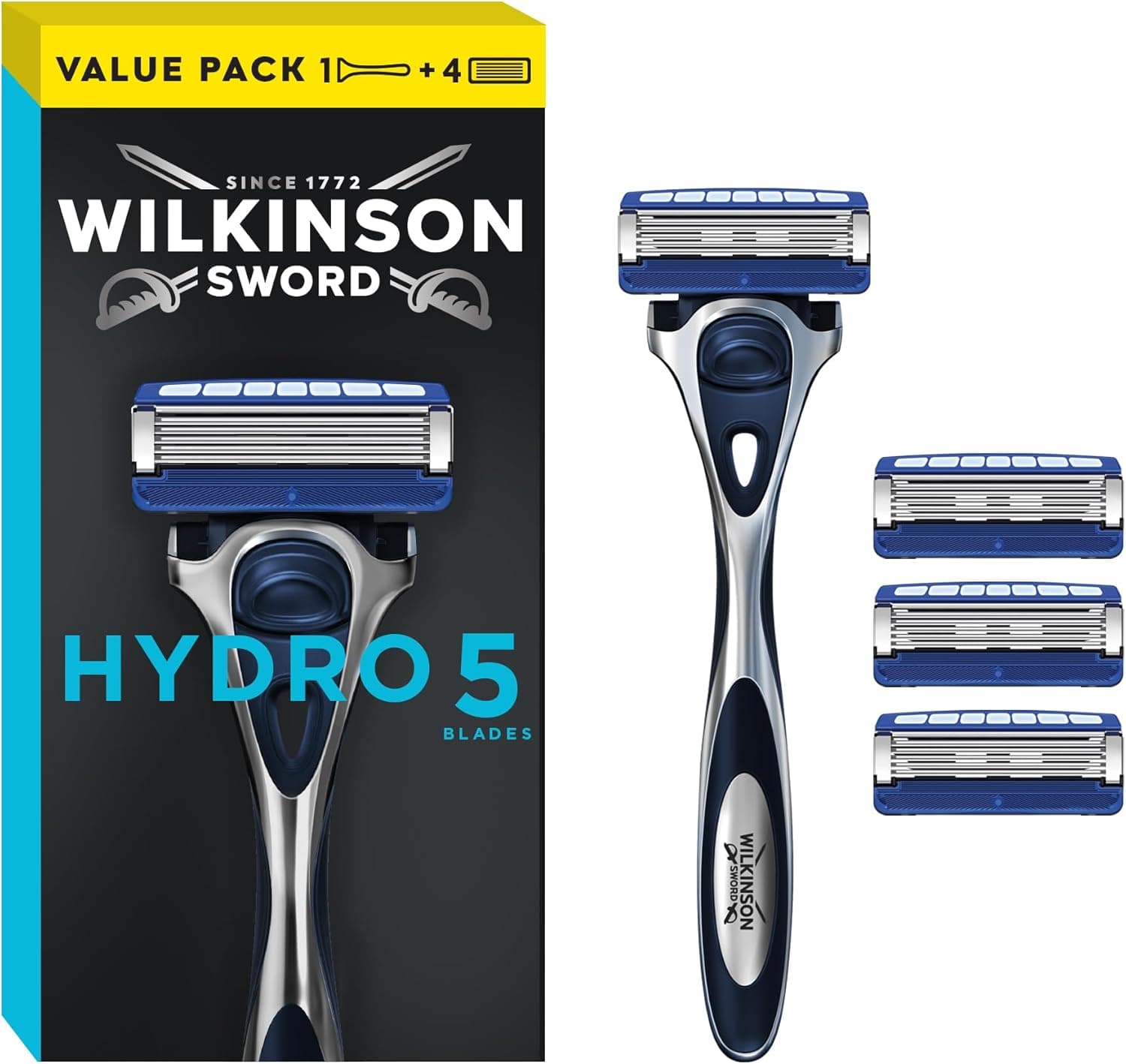 Wilkinson Sword Hydro 5 | Máquina de barbear masculina com 4 lâminas de carbono e gel hidratante
