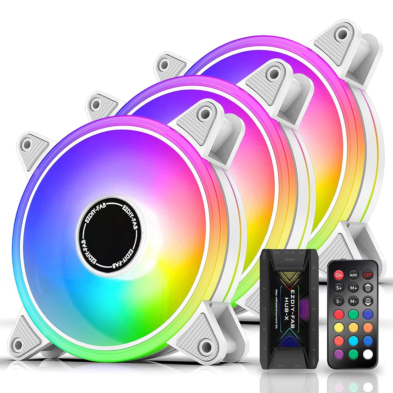 EZDIY-FAB Moonlight 120mm | Pack de 3 ventoinhas RGB para caixa de PC com hub e controlo de velocidade