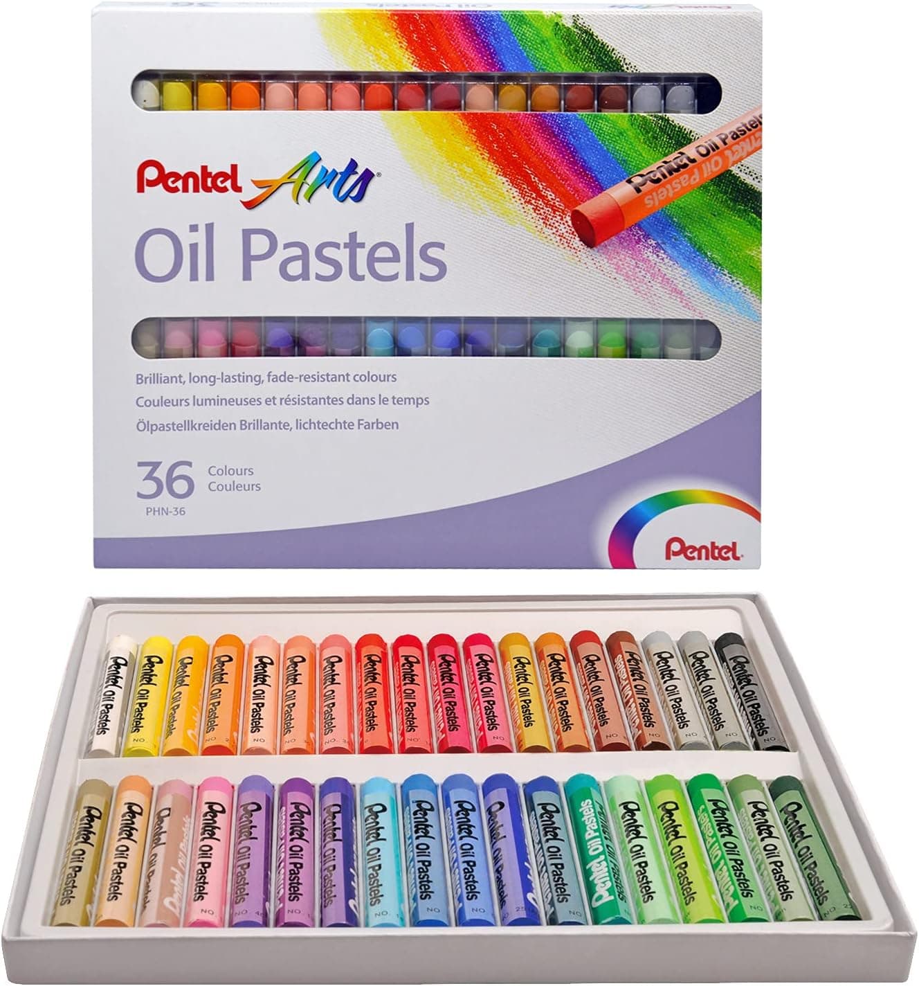 Pentel Oil Pastels Conjunto de ceras pastel a óleo, 36 unidades