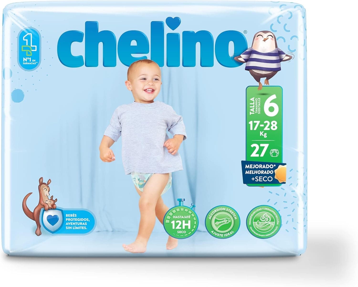 Chelino | Fraldas descartáveis tamanho 6 para crianças, 162 unidades