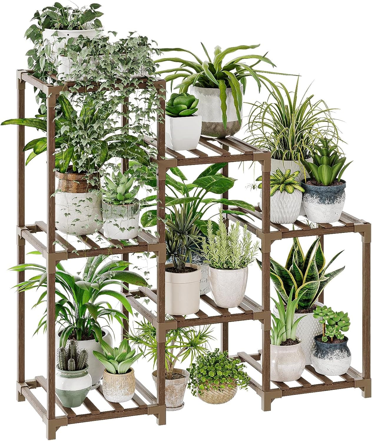 Bamworld Estante decorativa para plantas de 3 pisos em madeira, para interior e exterior