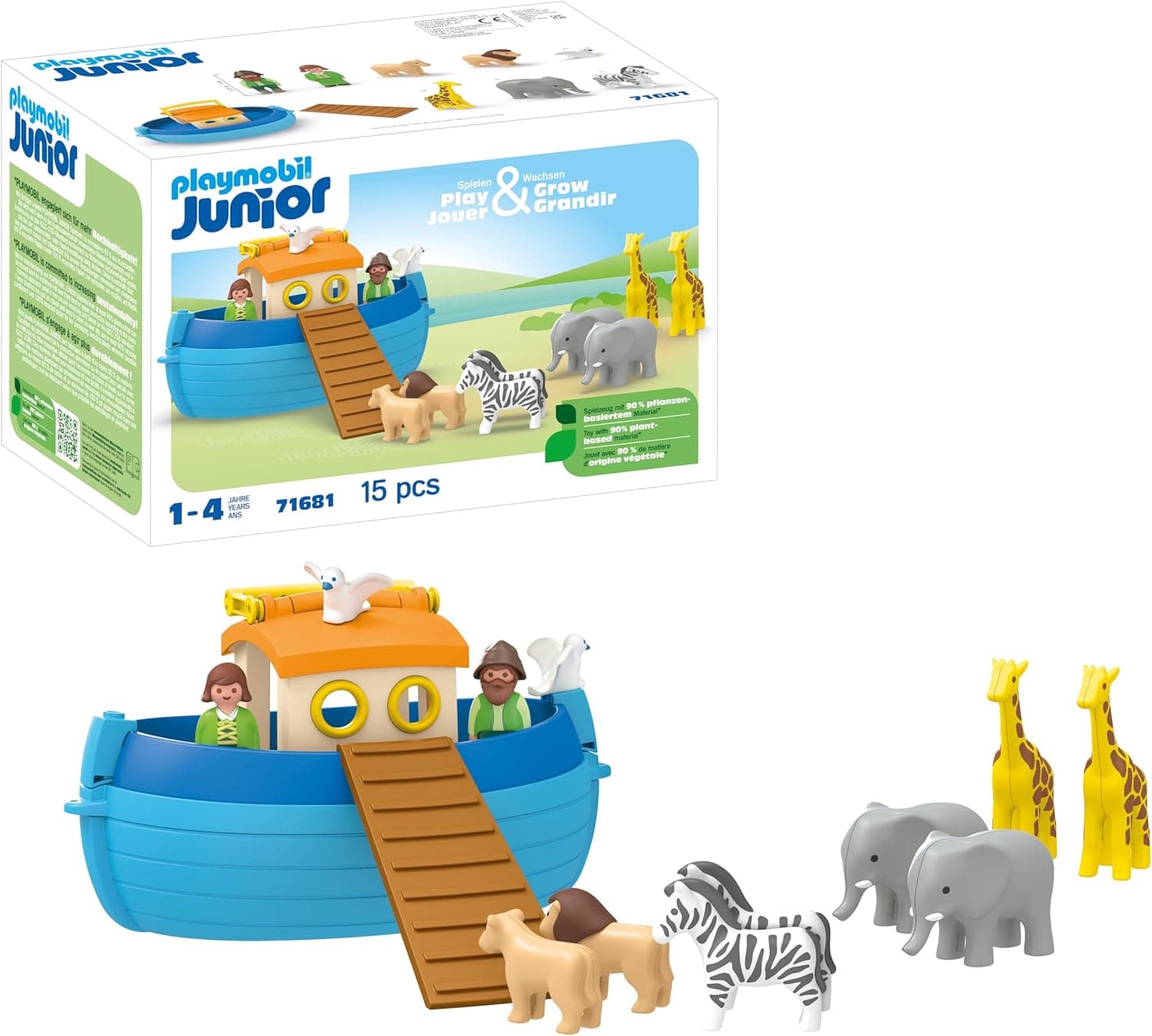 PLAYMOBIL Junior 71681 Arca de Noé pasta, que inclui rampa e nove animais, brinquedo sustentável feito de plásticos à base de plantas, brinquedos para crianças a partir de 1 ano