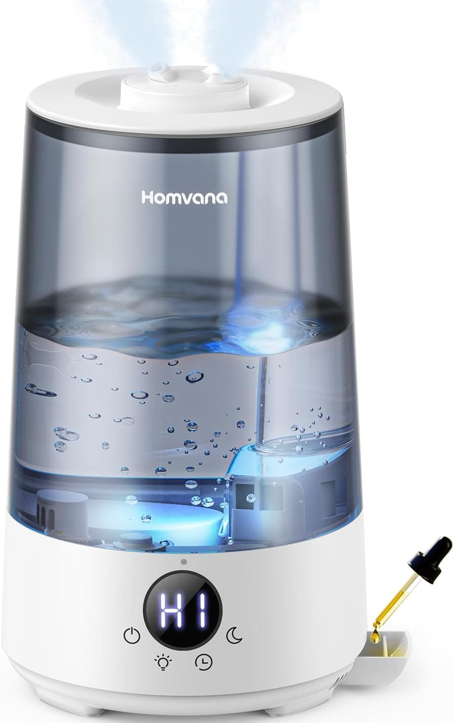 Homvana SilentSpray | Humidificador ultrassilencioso 3,6 L com autonomia de 34 horas, função difusor de aromas e luz LED, livre de BPA
