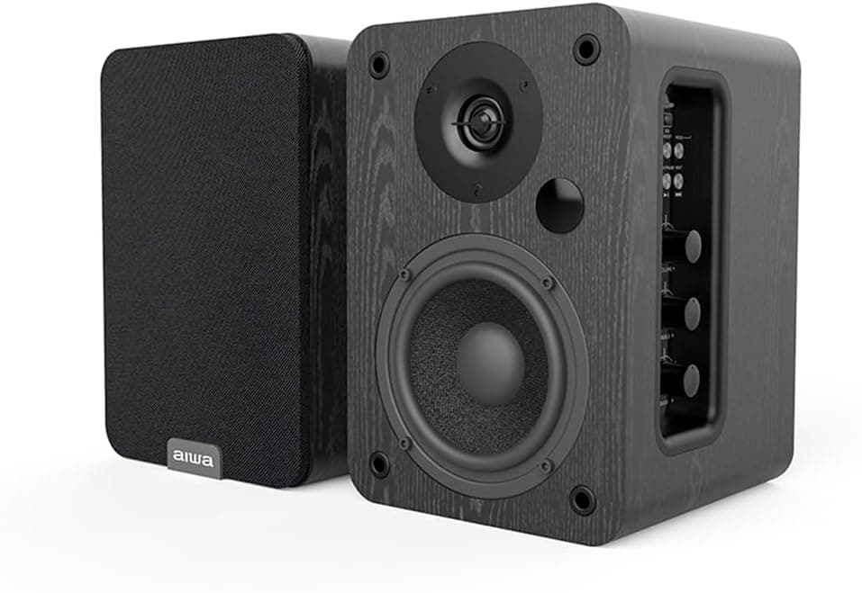 Aiwa Altifalantes ativos ASP-A 200 (potência de 2 x 25 W RMS, HDMI-ARC, COAXIAL, RCA-áudio). Cor preta