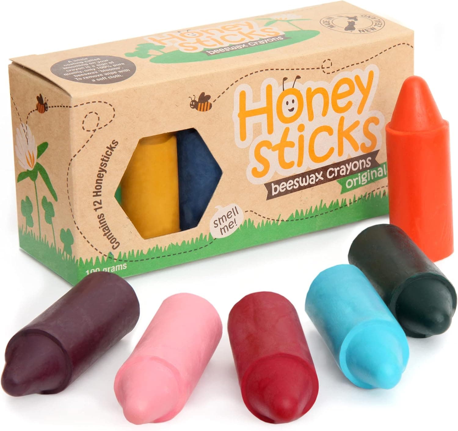 Honeysticks Ceras de cores 100 % pura cera de abelha (12 unidades) naturais, não tóxicas, seguras para crianças, feitas à mão na Nova Zelândia, para maiores de 1 ano