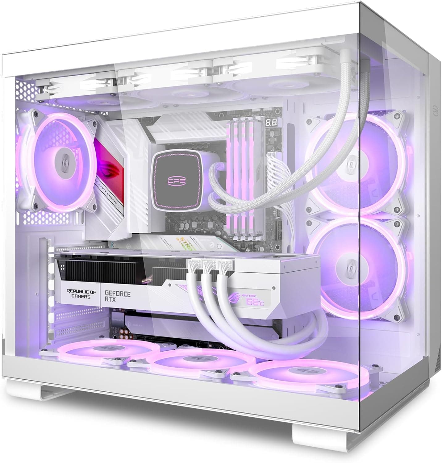 PCCOOLER C3 T500 ARGB WH | Caixa ATX gaming com vidro temperado, 6 ventoinhas ARGB e USB-C