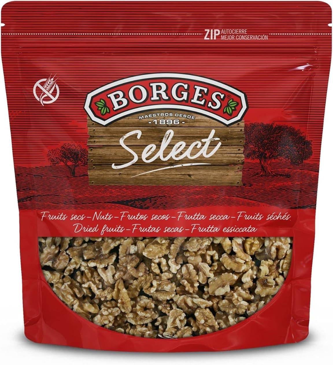 Borges Nozes da Califórnia em grão de seleção, alto conteúdo em Omega 3, rico em antioxidantes, fibra e fonte de magnésio e fósforo, frutos secos sem glúten, noz, 1 kg