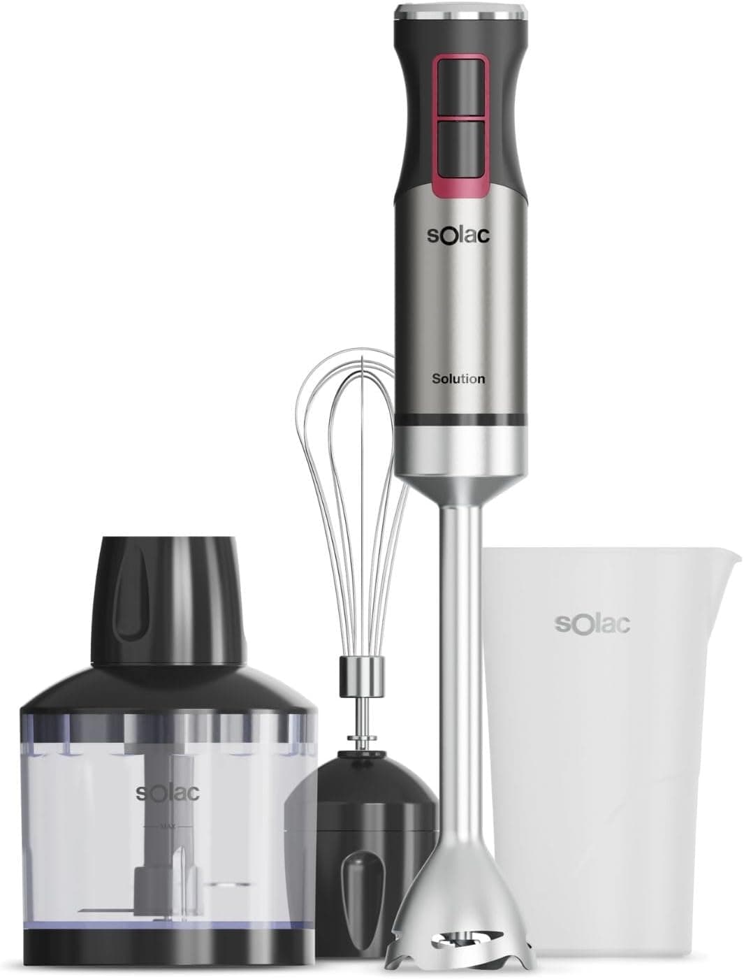 Solac Solution 1503 | Varinha mágica 1500 W com 4 lâminas inoxidáveis, acessório incluído e função turbo