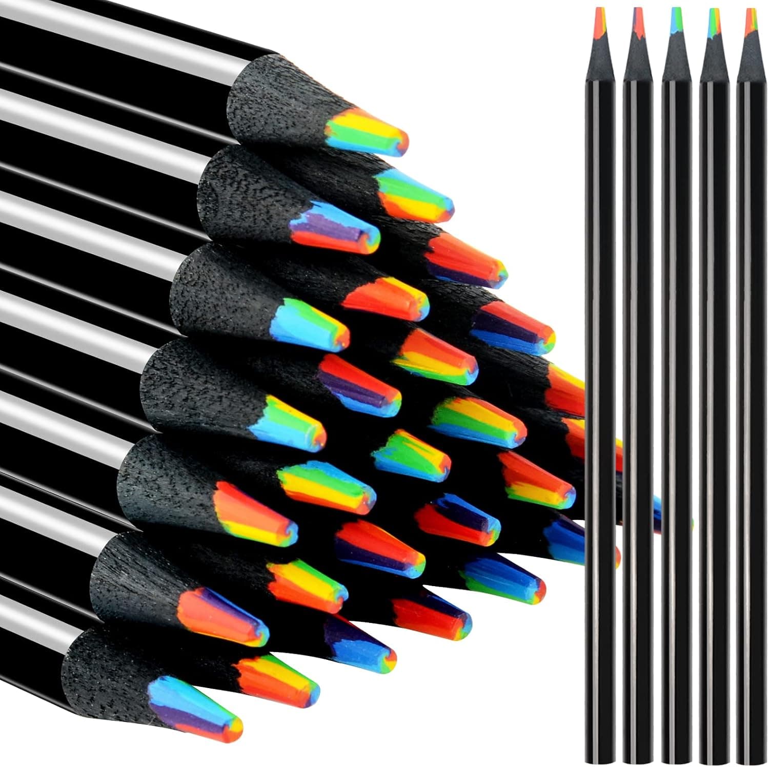 nsxsu 36 lápis arco-íris 7 em 1 para crianças, lápis de cor arco-íris de madeira preta a granel, lápis multicolores, suprimentos de arte para adultos, desenho para colorir, esboços, pré-afiados
