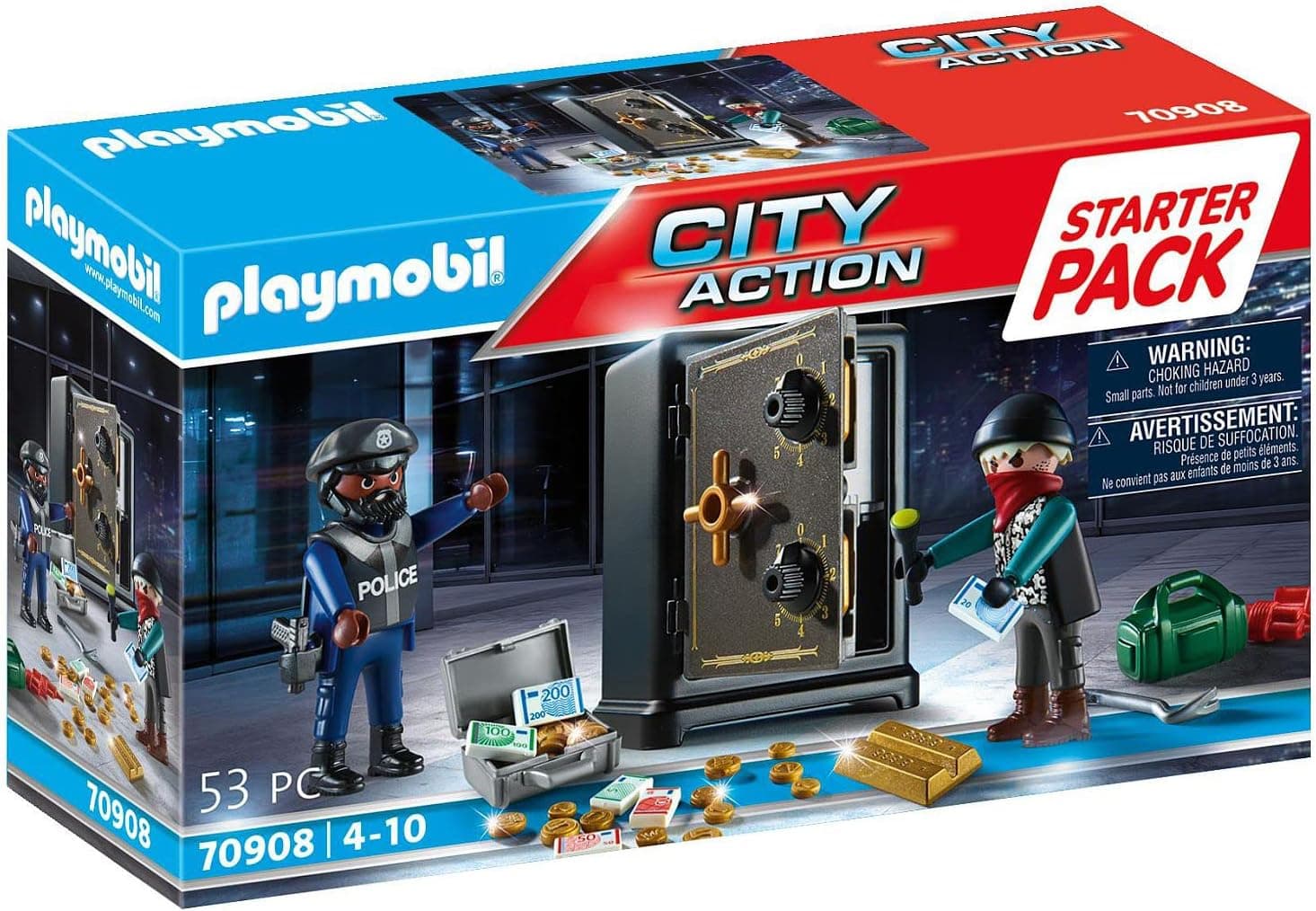 PLAYMOBIL 70908 City Action Starter Pack caixa forte, brinquedos para crianças a partir de 4 anos, multicoloridos