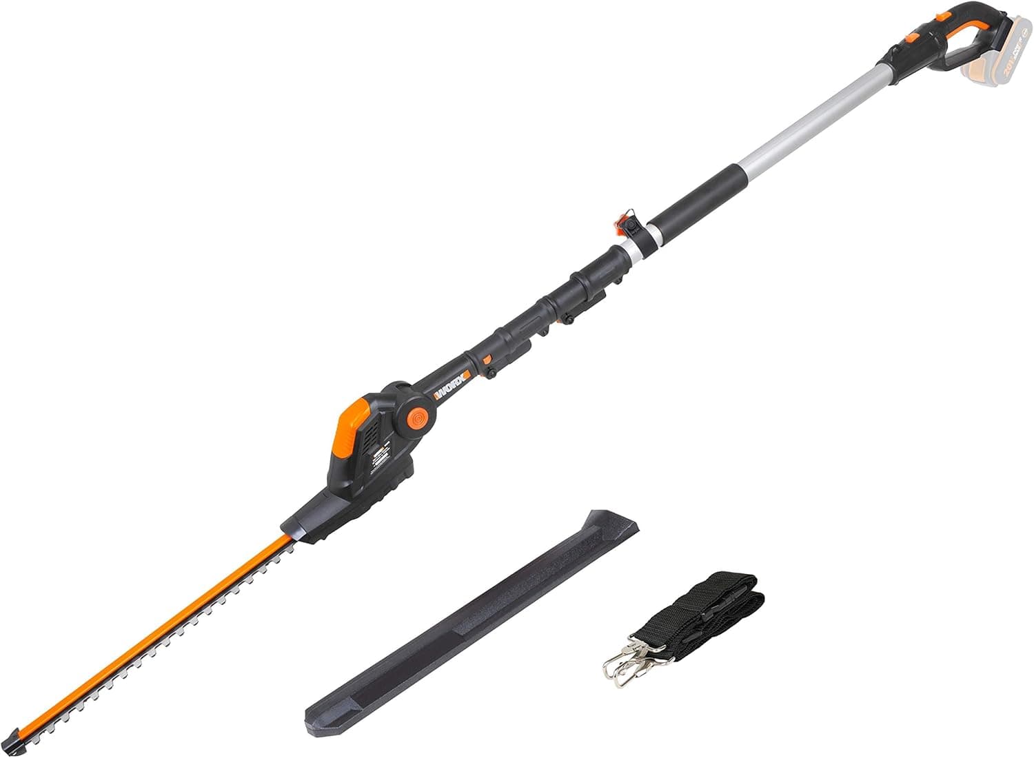 Corta-sebes com haste telescópica máxima de 20 V. WORX PowerShare | WG252E.9 | Não inclui bateria nem carregador, 45 cm, pente, 3,6 metros de altura de corte, correia ajustável