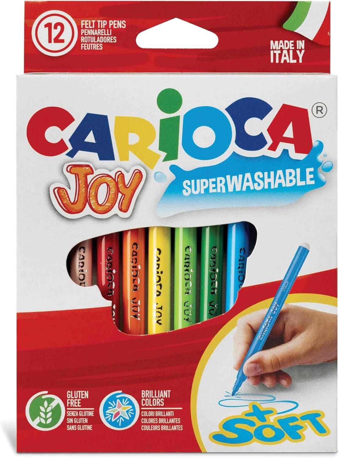 Carioca - Caixa de marcadores com tinta lavável, ponta fina sintética, 12 unidades, multicolor