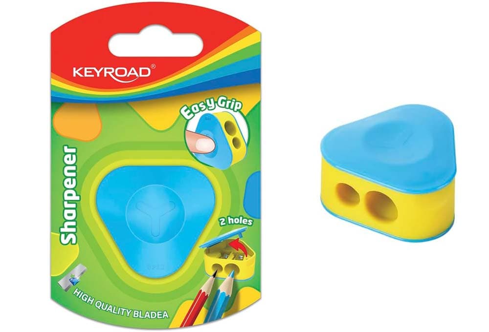 KEYROAD Afia-lápis ergonómico duplo triangular com recipiente