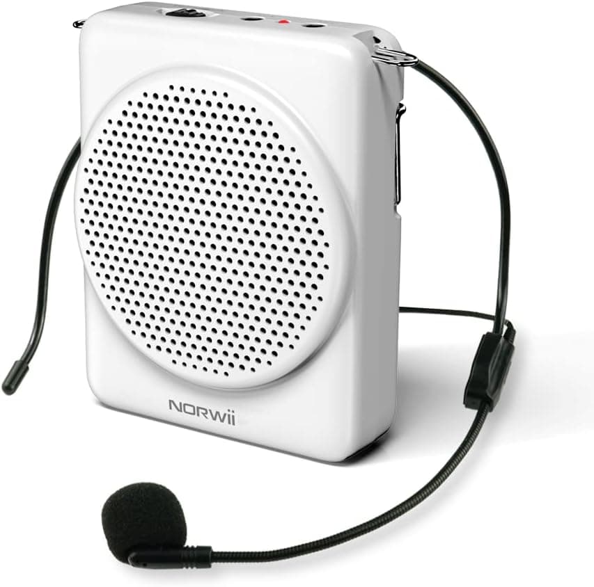 NORWII Mini amplificador de voz, microfone de 3 horas de carregamento rápido e até 30 horas de jogo, amplificador de voz pessoal, microfone portátil para professores, treino (branco)