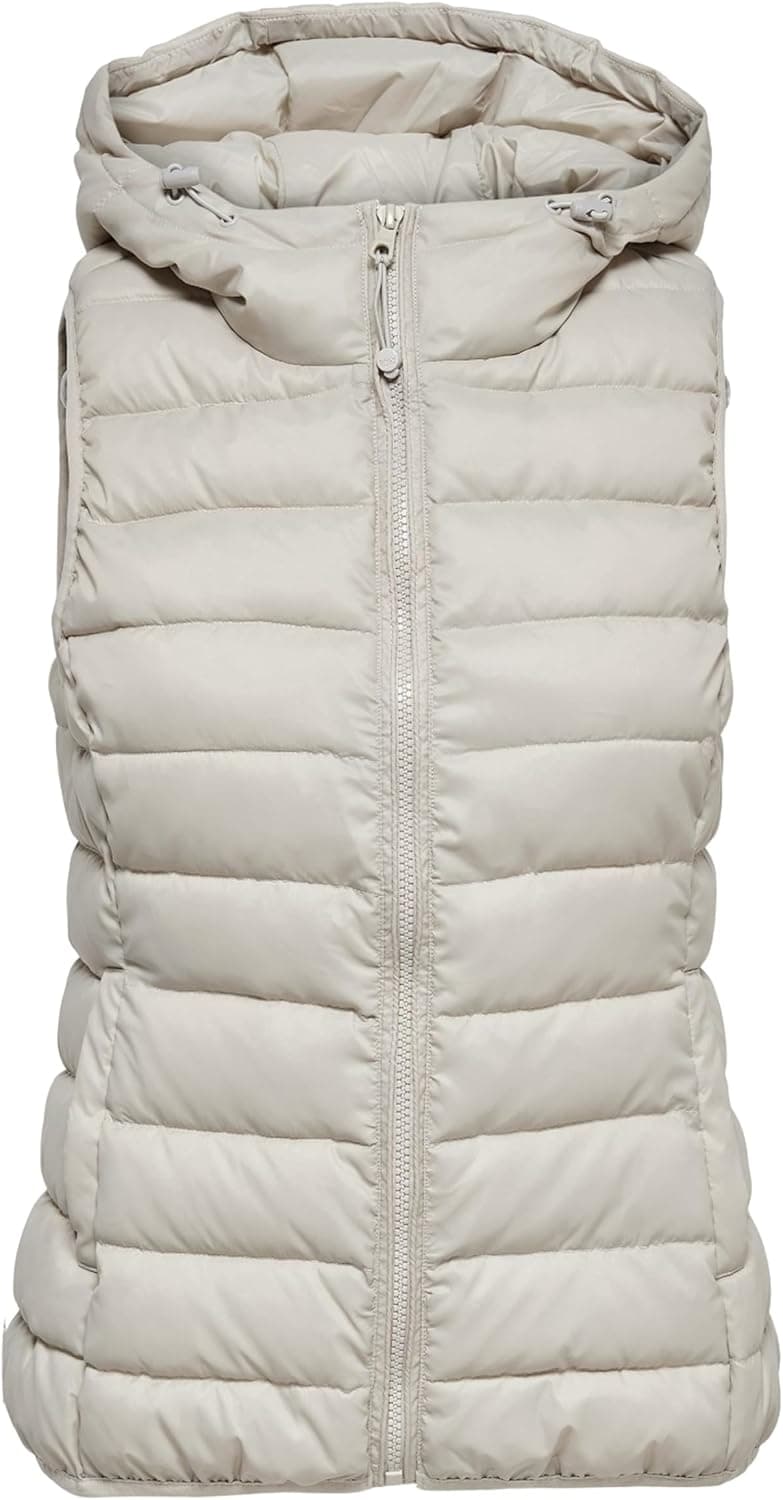 ONLY ONLNEWTAHOE Quilted Gilet | Colete acolchoado sem mangas para mulher com gola alta, capuz e fecho frontal