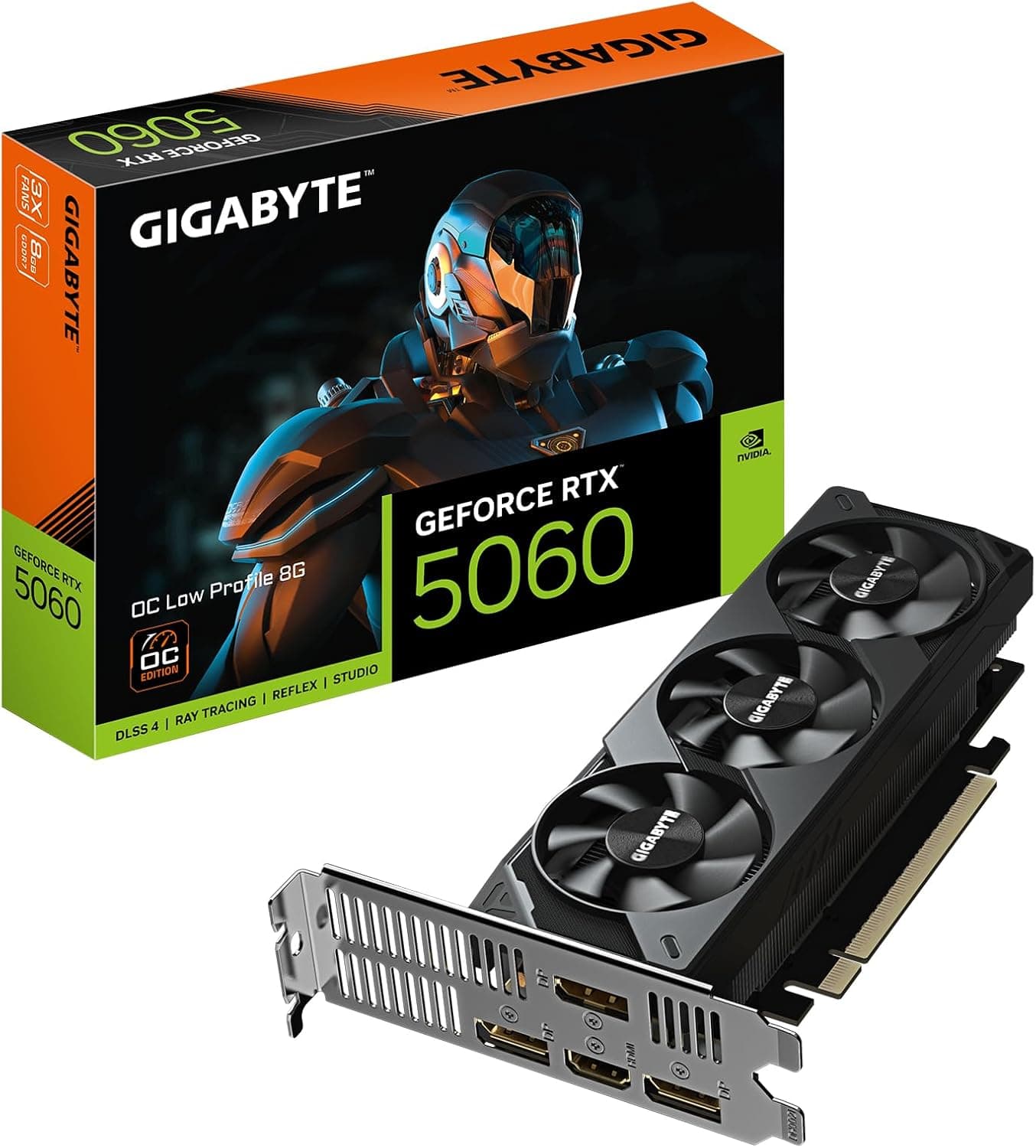 Gigabyte GeForce RTX 5060 OC Low Profile 8G placa gráfica - 8 GB GDDR7, 128bit, PCI-E 5.0, frequência do núcleo 2512 MHz, 3 x DisplayPort, 1 x HDMI, GV-N5060OC-8GL