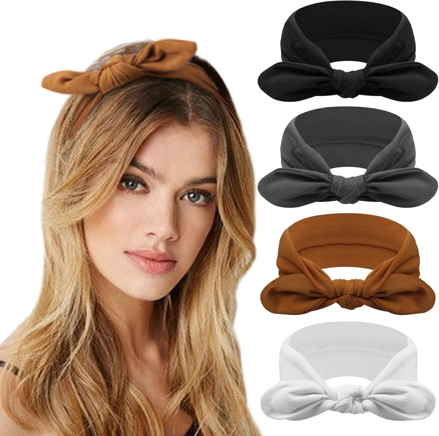 DRESHOW | Conjunto de 4 bandas elásticas estilo turbante boémio para cabelo de mulher