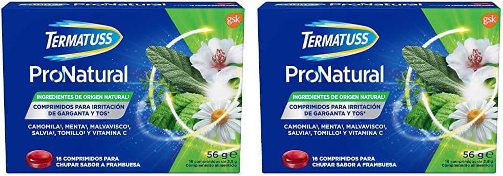 Termatuss Comprimidos para tosse seca ou com expetoração, ingredientes de origem natural, sabor de framboesa, 16 comprimidos para chupar (embalagem de 2)