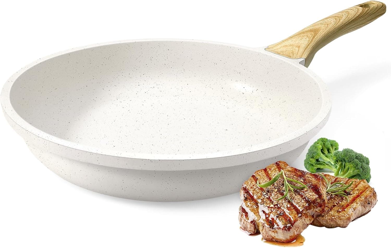 GiPP Frigideira antiaderente - frigideira antiaderente de granito, frigideira de cozinha não tóxica, bandeja de ovo frito com cabo refrigerado, fácil de limpar, compatível com indução (branco, 24 cm)