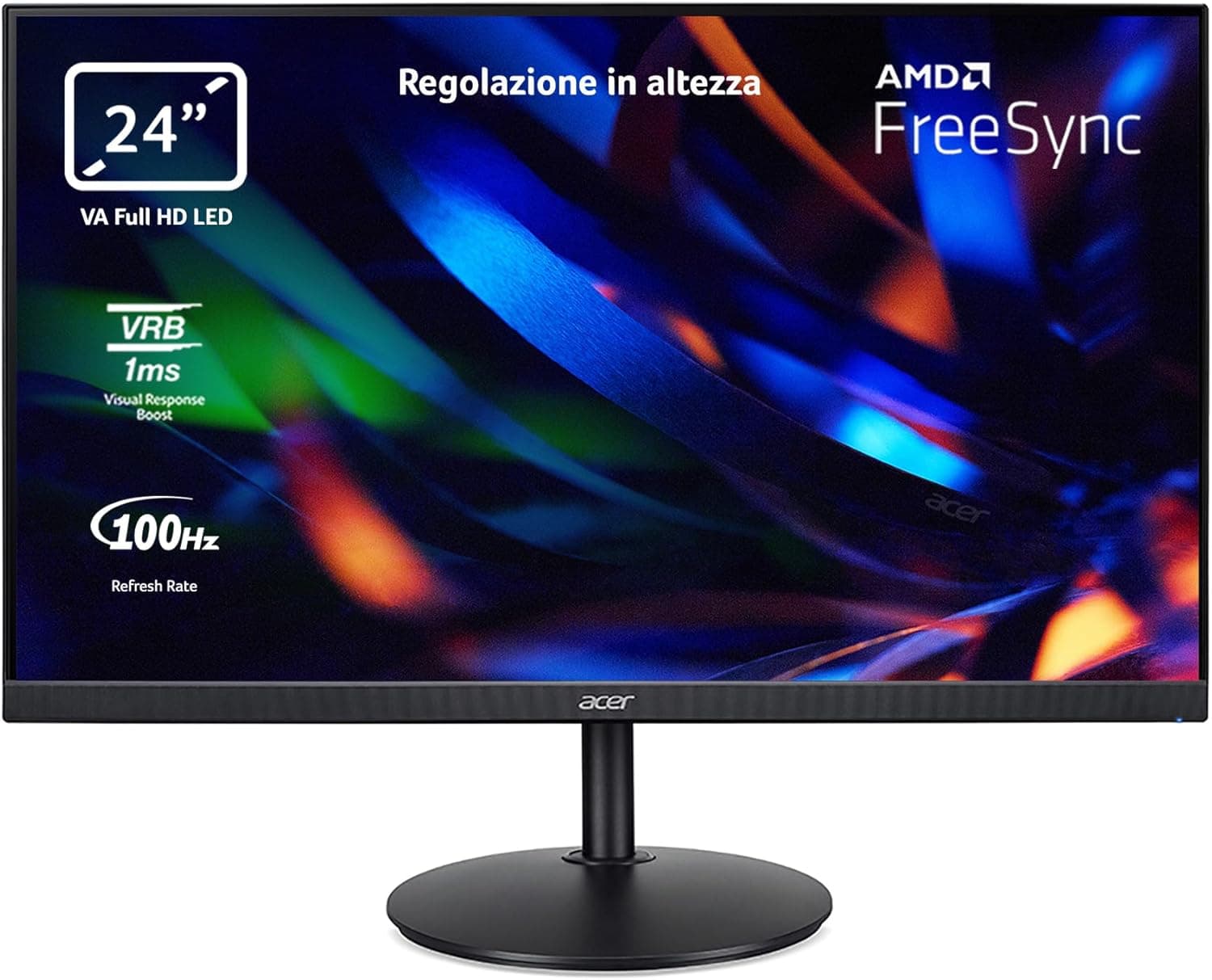 Acer CBA242YHbirf Monitor Full HD de 24" de 100 Hz (60 cm, 1920x1080, 16:9, 250 Nits, tempo de resposta 1 ms VRB, AMD FreeSync, ZeroFrame, 1xVGA/1xHDMI 1.44442. Regulável. em altura cor preta