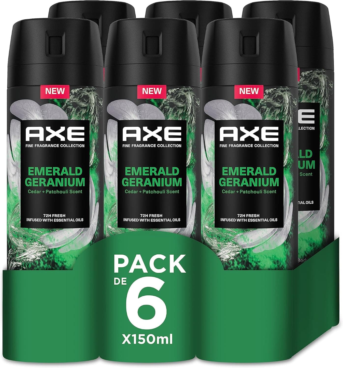 Axe Pack de poupança desodorizante em aerossol para homem Emerald Geranium fragrância premium, 6 x 150 ml