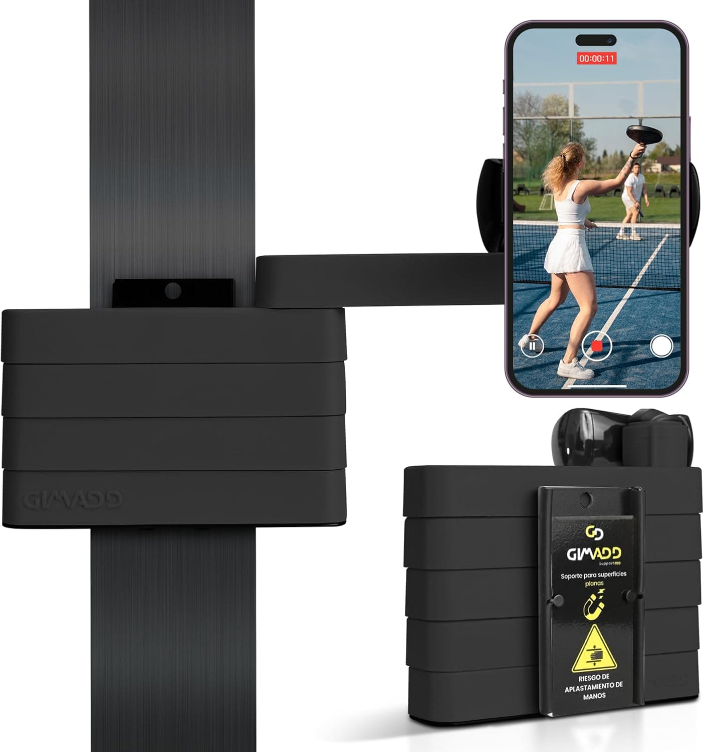 Gimadd Suporte móvel para Padel, Gym, Crossfit, Calisténia, base com íman de neodímio, design exclusivo de tripé para telemóvel 