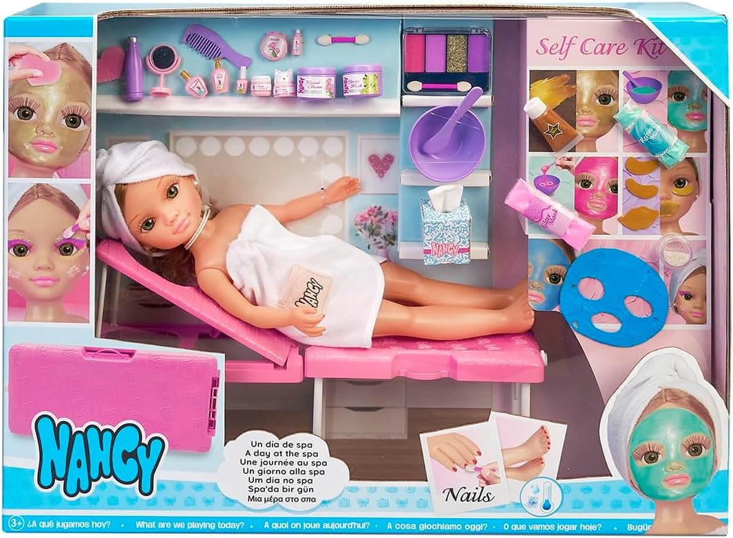 Nancy - Um dia de SPA, boneca com toalha e espreguiçadeira de SPA, conjunto para fazer máscaras, maquilhagem de púrpura e acessórios de beleza, para meninas e meninos a partir dos 3 anos