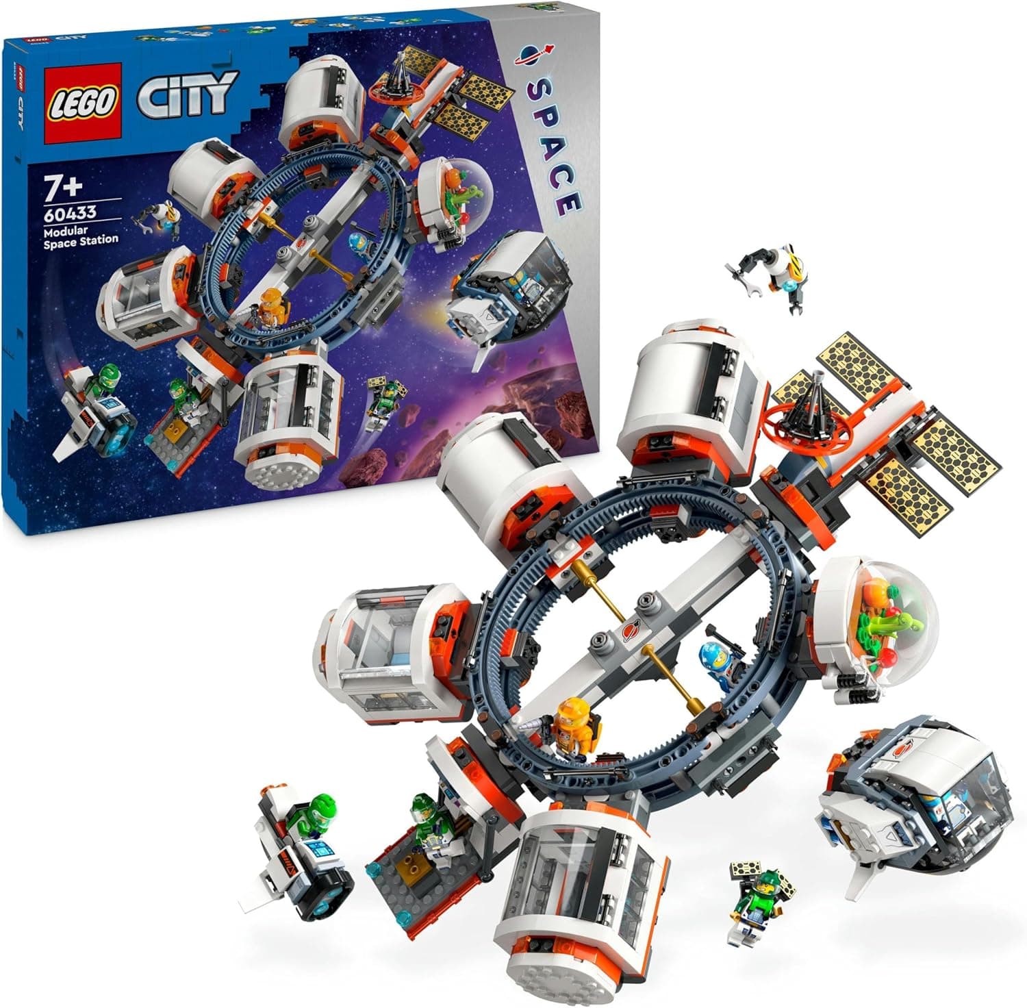 LEGO City Estação espacial modular, navio e laboratório de brinquedos, presente de reis e Natal para meninos e meninas de 7 anos ou mais, exploração do espaço com 6 minifiguras de astronauta 60433