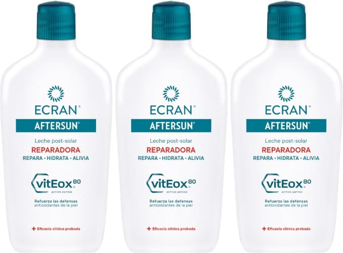 Ecran - Aftersun Leite pós-solar reparador para todos os tipos de pele, hidratante, calma, alivia e repara, textura leve e rápida absorção, fórmula com VitEox 80 - 400 ml