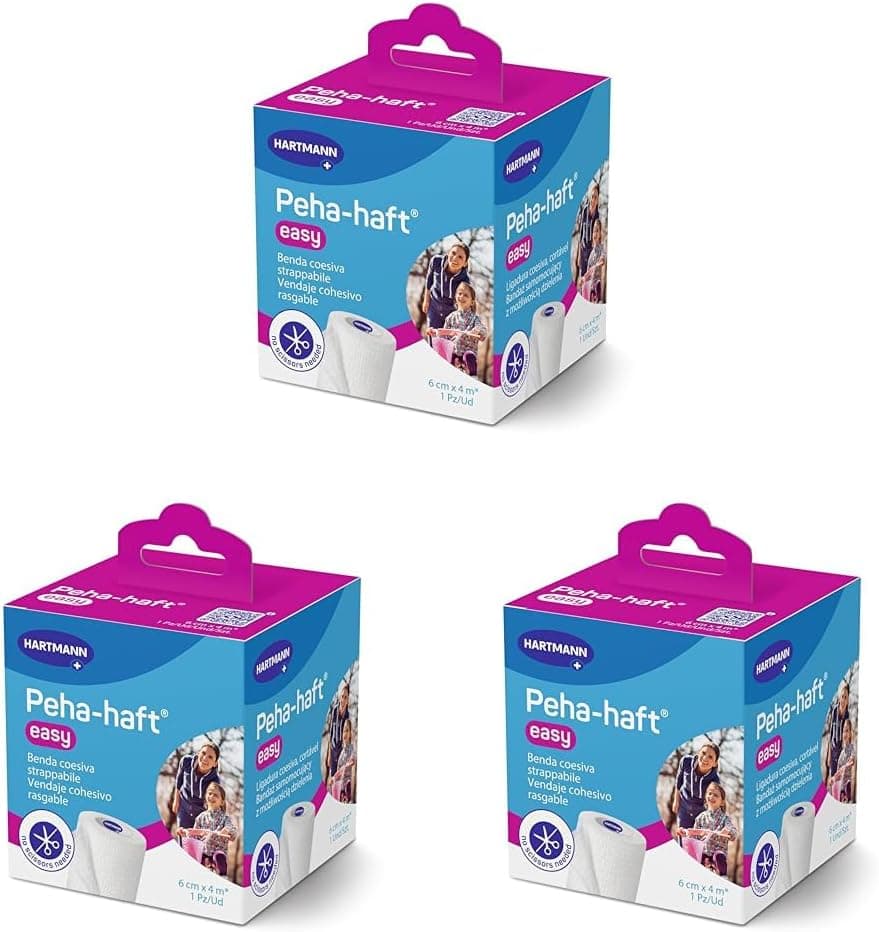 Peha-haft Easy Elastic | Ligadura adesiva coesiva fácil de cortar sem tesoura 6 cm x 4 m pack de 3