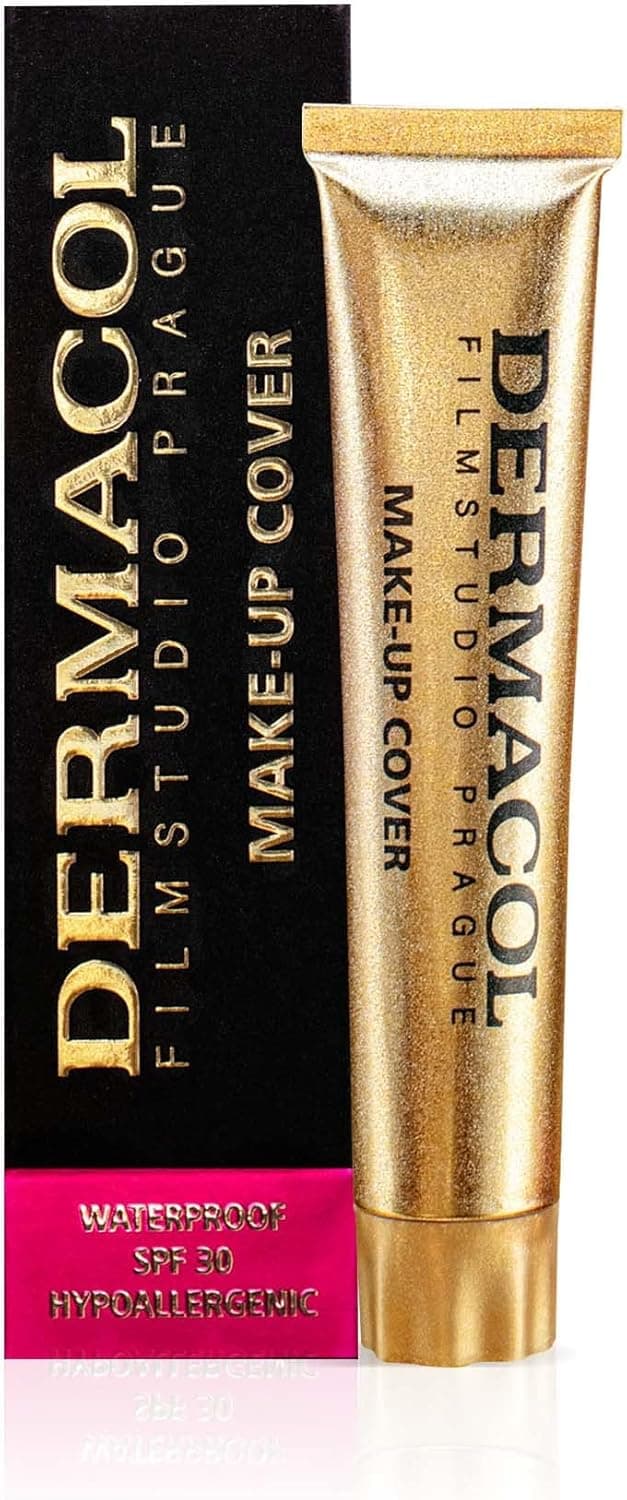 Dermacol DC, Base líquida corretora de cobertura total, cobre tatuagens, cicatrizes, acne, imperfeições, manchas na cara e corpo, à prova de água, SPF 30, Mate natural, 30 g