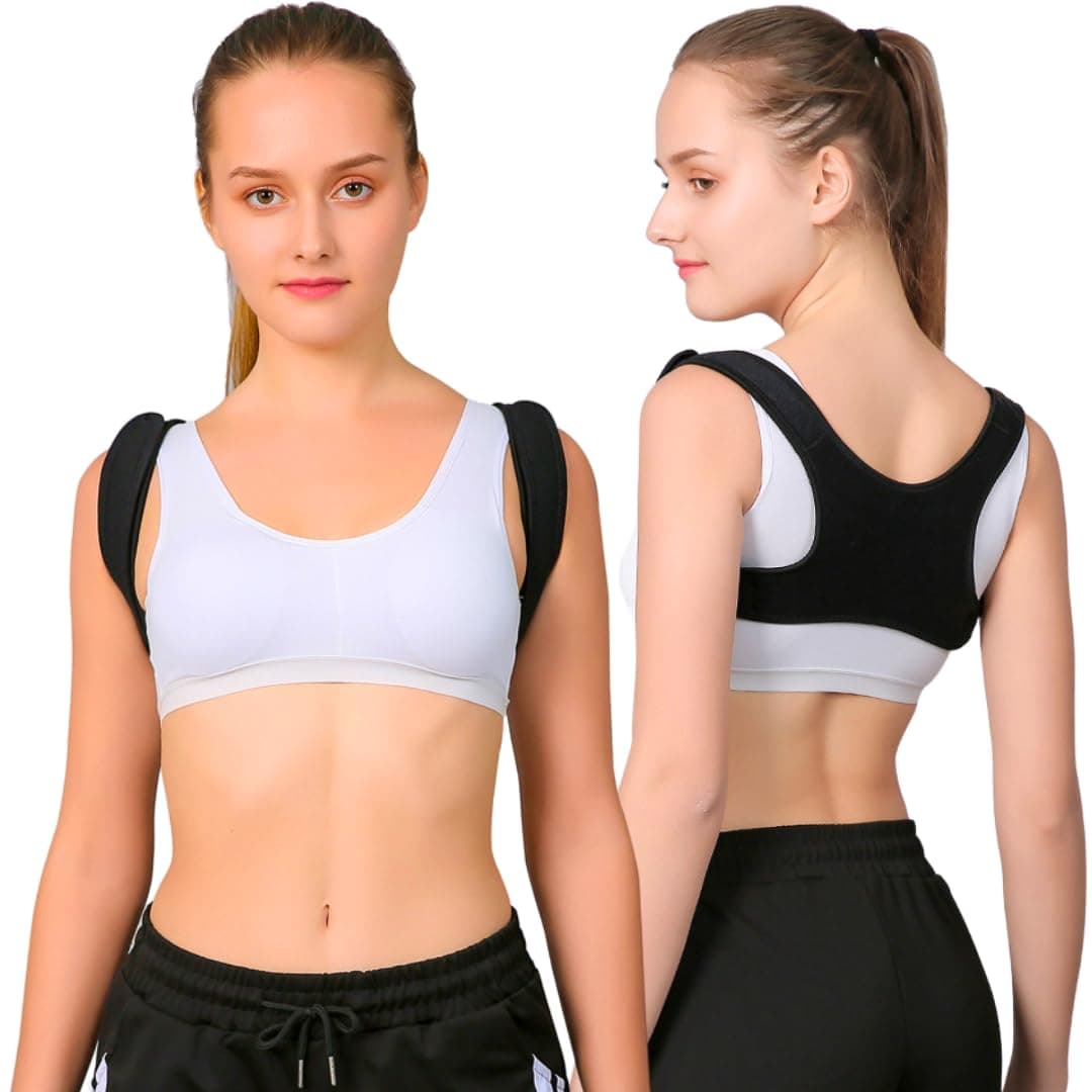 Vazcan® Corretor de postura nas costas, confortável e ajustável, corrige postura e alivia dores, ideal para trabalho e exercício, material resistente e acolchoado, fácil de usar, com almofadas