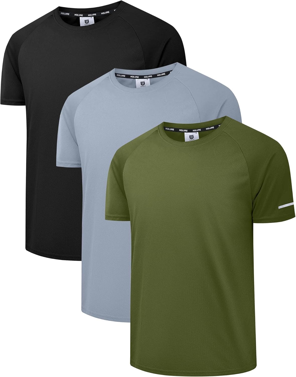 Holure Pacote de 3 T-shirts respiráveis de secagem rápida para homem