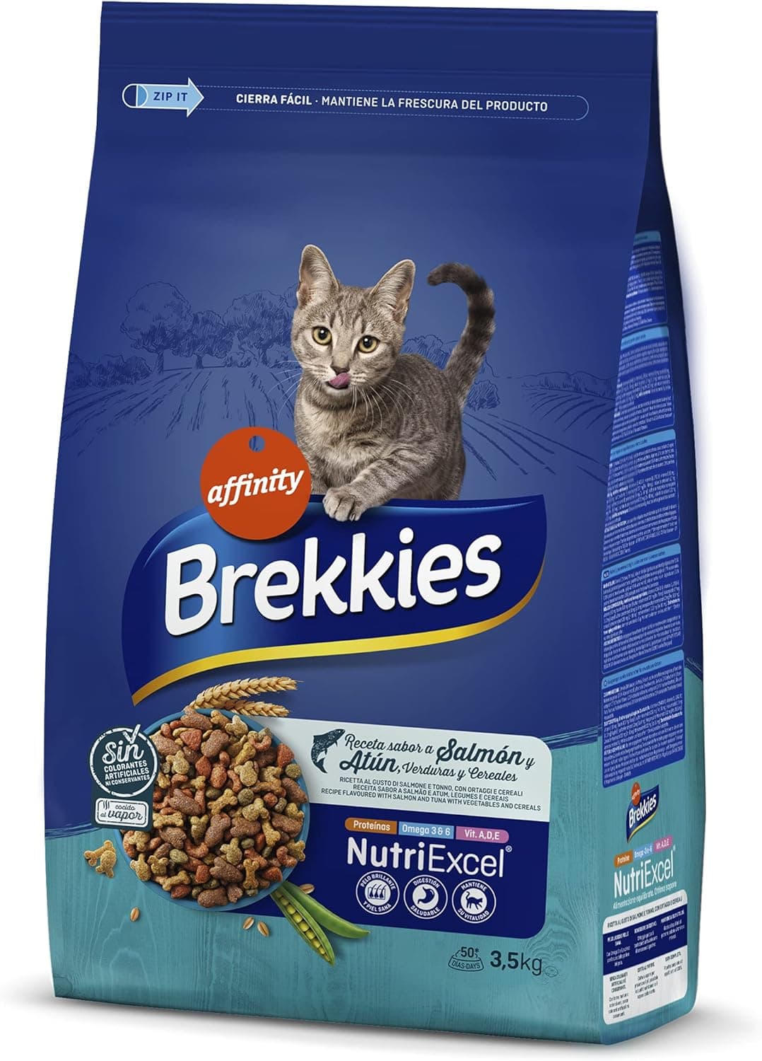 Brekkies Alimentação para gatos com salmão, atum e legumes 3,5 kg