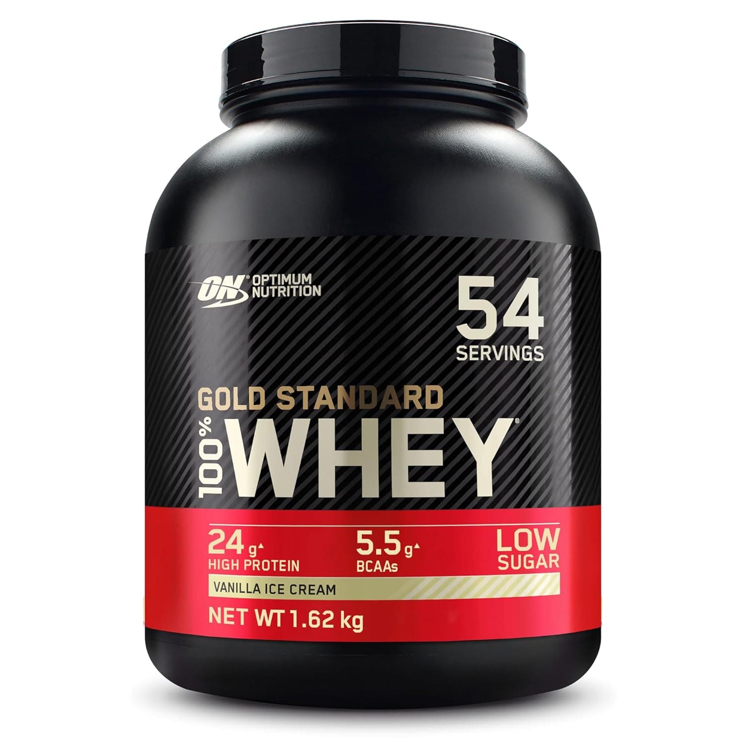 Optimum Nutrition Gold Standard 100% Whey, proteção em pó para recuperação e desenvolvimento muscular com glutamina natural e aminoácidos BCAA, sabor de gelado de baunilha, 54 doses, 1,62 kg