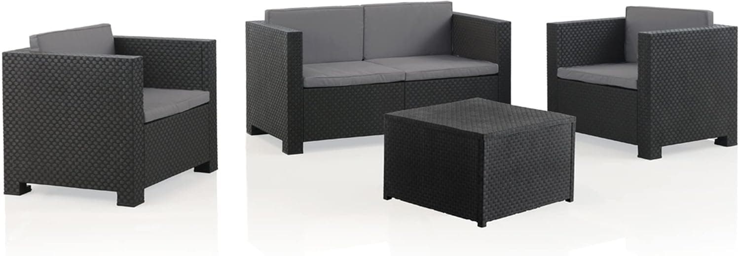 Conjunto móveis de jardim,  2 poltronas individuais (74 x 66 x 72 cm), sofá de 2 lugares (132 x 66 x 72 cm) e mesa lateral (65 x 65 x 43 cm)
