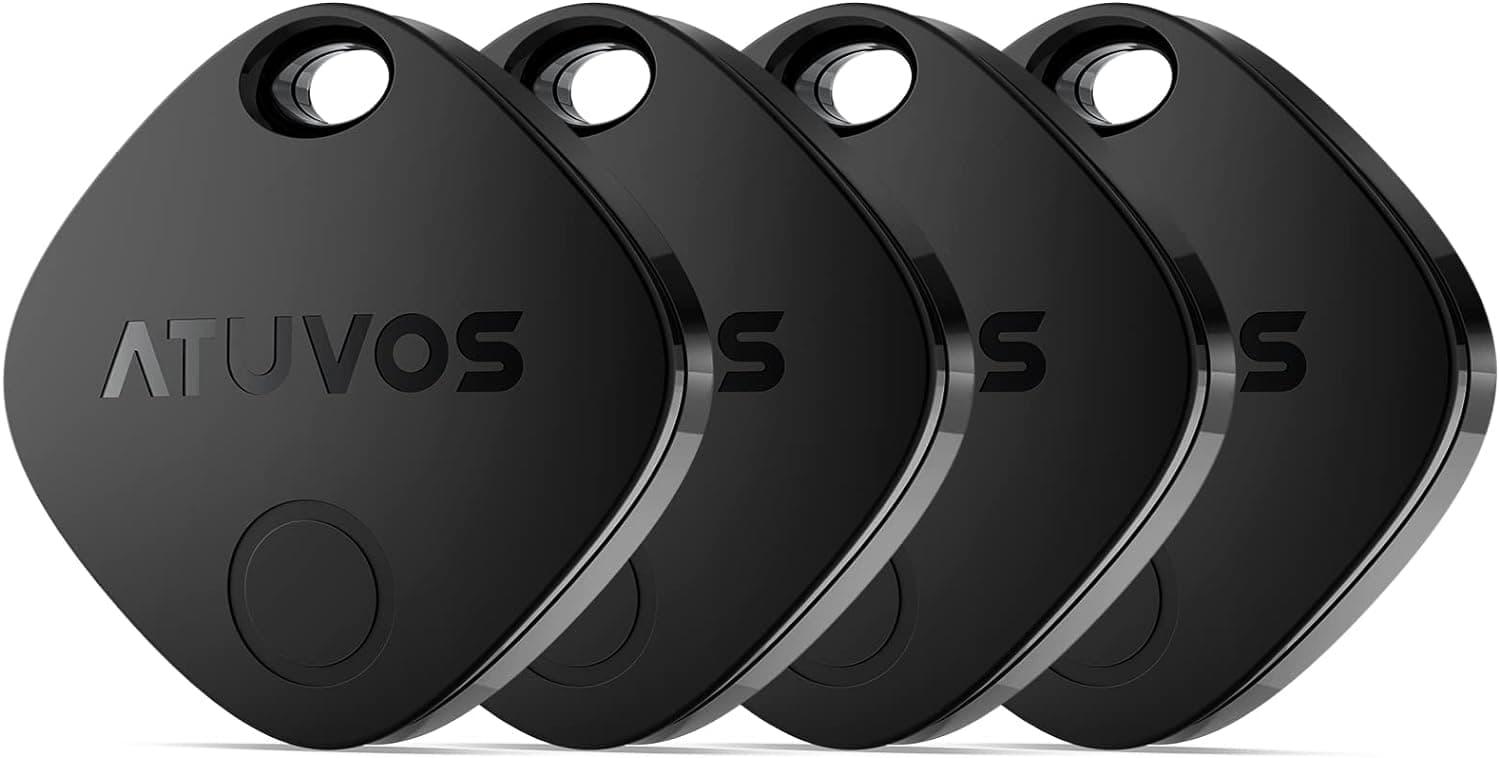 ATUVOS Air Tag Smart Tracker 4 Pack preto, localizador de objetos Bluetooth funciona com a procura da Apple (apenas iOS, Android não compatível), localizador para chaves, malas, bagagem. Bateria